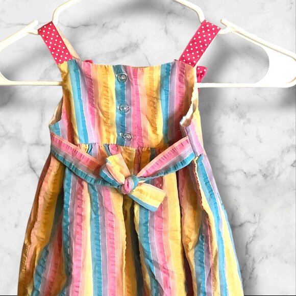 Emily Rose Seersucker Flip Flop Dress 2T Rainbow Striped With Polka Dot Bow - Picture 11 of 13